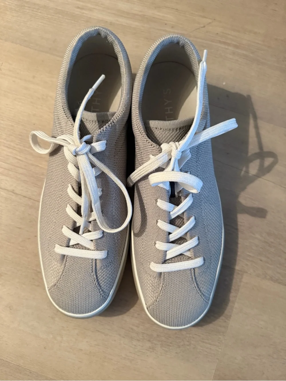 Rothy's Women's Knit Lace-Up Sneaker in Light Gray and White